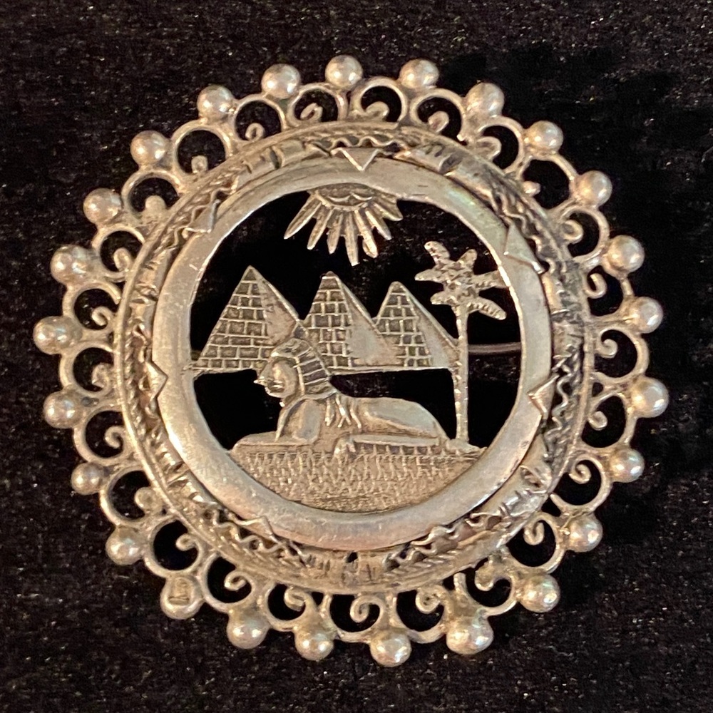 Genuine Silver Egyptian Themed Vintage Brooch